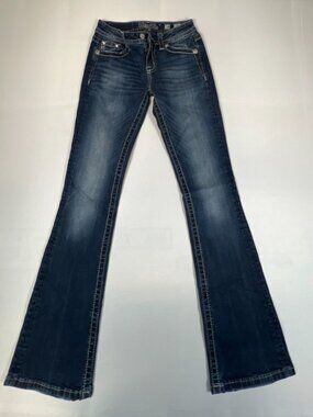 Miss Me Women 26 Standard Bootcut Jeans Blue Rhinestone Flap Pocket